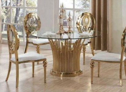 Ronnen Dësch aus Edelstol Ronn 5tlg Ronnen Iesszëmmer Dësch + 4 Still Set