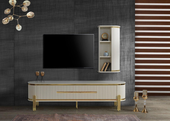 Luxus TV-Schaf, Fernseh Stänner, Kommod, Anrichte, Sideboard, Wunnwand 2-tlg, Nei