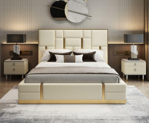 Modern Luxusbett Schlofkummer Italienesch Lieder Polster Duebel Better Metall Design.