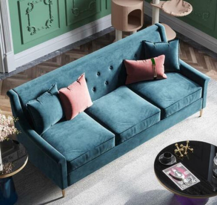 Stoff Dreesëtz Relax Sëtz Design Couch Lounge Canapéen Samt Sofa 3 Sëtz Miwwelen