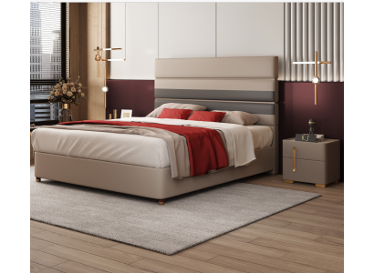 Lieder Leder Bett Hotel Luxus Designer Duebel Ehe Schlofzëmmer Beige.