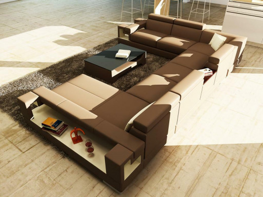 Ledercouch Couch Wunnlandschaft Eckcouch Eck Garnitur Design Modern Sofa 6138