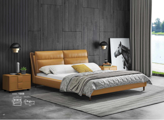 Design Liederbett Luxus gepolstert Better Duebel-Schlofzëmmer 180x200 Orange Miwwelen