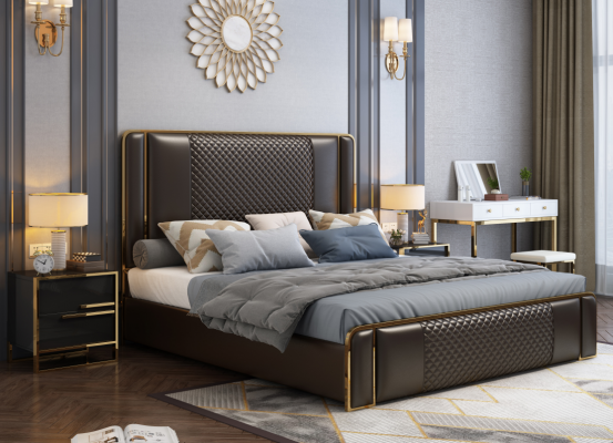 Luxus Designer Bett fir d'Schlofkummer a Samt bezunn Miwwelen Better Stoff