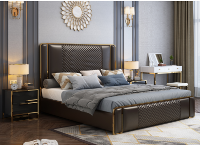 Luxus Designer Bett fir d'Schlofkummer a Samt bezunn Miwwelen Better Stoff