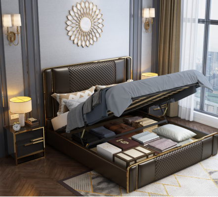 Luxus Designer Bett fir d'Schlofkummer a Samt bezunn Miwwelen Better Stoff