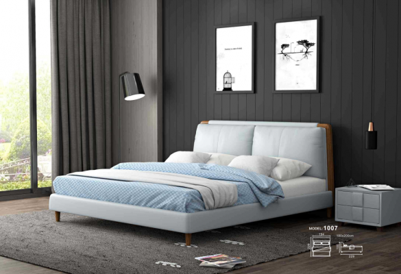 Moderne Doppelbett 180x200 am wäissem Liederdesign op Holzbeen