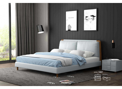 Moderne Doppelbett 180x200 am wäissem Liederdesign op Holzbeen