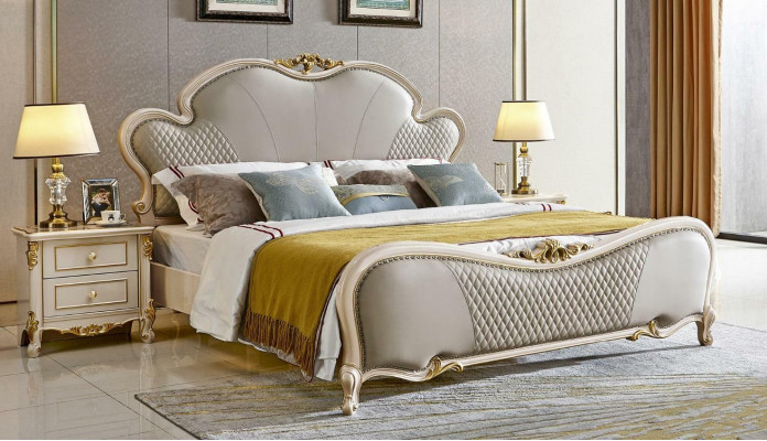 Make-up Dësch Bett 2x Nuetsdaachmännchen Miwwelen Schlofzëmmer Set 5 Deeler Massivholz
