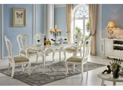Antik Stil Iesszëmmer Set Barock Stull Dësch 6x Still Holz Massivholz