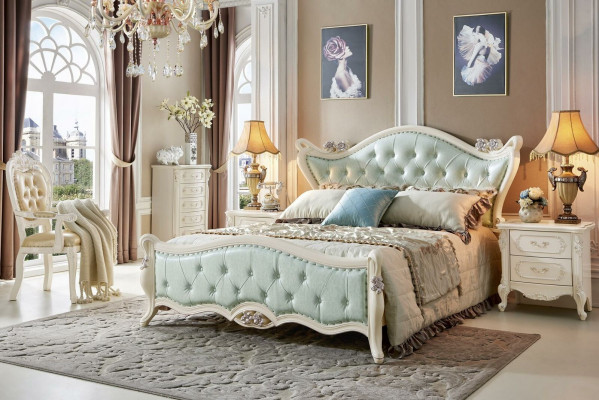 Design-Schlofkummer 5 Stéck Bett Noped Barock Kleederschaf Massivholz