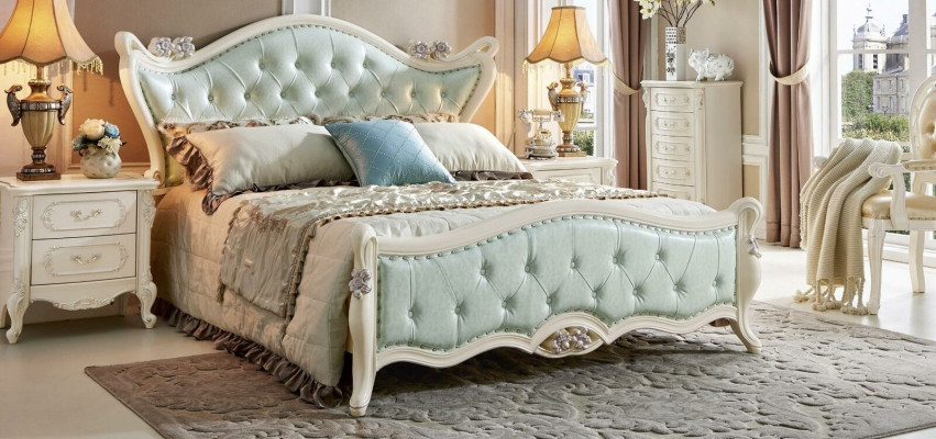 Design-Schlofkummer 5 Stéck Bett Noped Barock Kleederschaf Massivholz