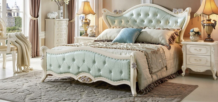 Design-Schlofkummer 5 Stéck Bett Noped Barock Kleederschaf Massivholz