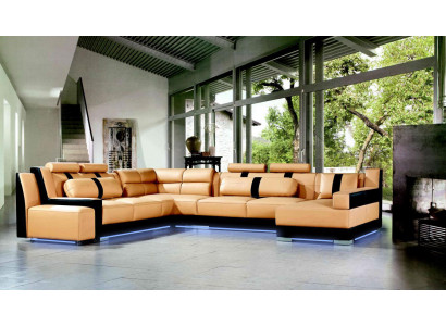 XXL U-förmeg Lieder Wunnlandschaft Canapé Polster Sëtz Ecksofa Sofa Grouss Garnitur