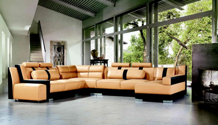 XXL U-förmeg Lieder Wunnlandschaft Canapé Polster Sëtz Ecksofa Sofa Grouss Garnitur