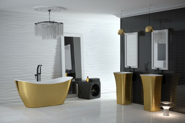 Gold Designer Buedbidden Fräistäiend Luxus Wanne a Gold Wannen