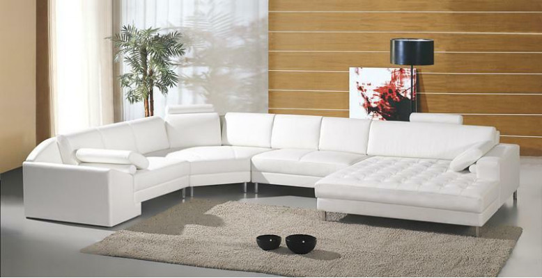 Modern Wunnlandschaft mat Chesterfield Knäpp Ledersofa Sofa Couch Polster