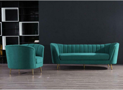 Sëtz Design Canapé Lounge Sofa 2-Sëtzer Wunnlandschaft Relax Samt Massivholz