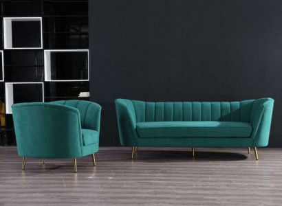 Sëtz Design Canapé Lounge Sofa 2-Sëtzer Wunnlandschaft Relax Samt Massivholz