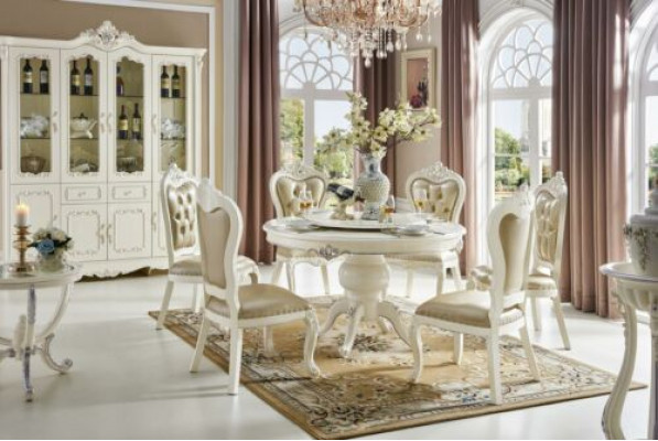 Designer Esszëmmer Stull Set 4x Still Dësch Sesselen Garnitur Dëscher Massivholz