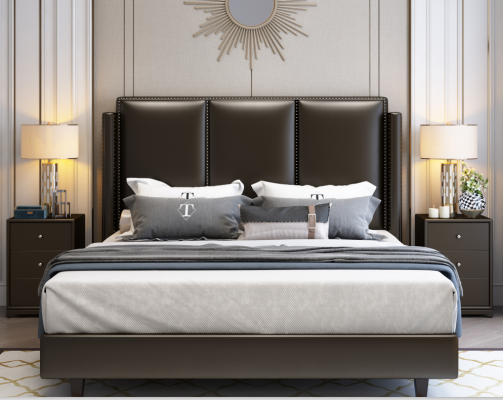 Modern Style Bett Duebelbett Schlofzëmmer Lieder Polster Textil Duebelbetter