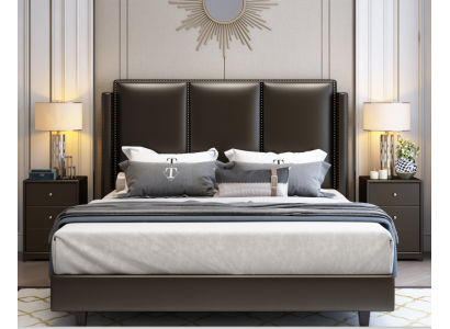 Modern Style Bett Duebelbett Schlofzëmmer Lieder Polster Textil Duebelbetter