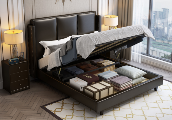 Modern Style Bett Duebelbett Schlofzëmmer Lieder Polster Textil Duebelbetter