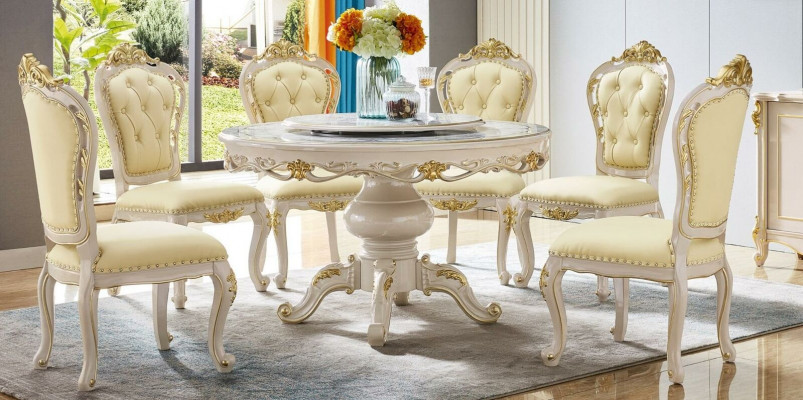 Klassesch wäiss-beige Chesterfield Still - Stilvoll Iesszëmmer Still Set (6 Stéck).