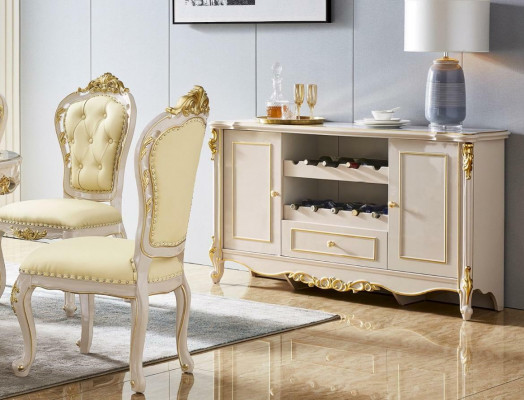 Klassesch wäiss-beige Chesterfield Still - Stilvoll Iesszëmmer Still Set (6 Stéck).