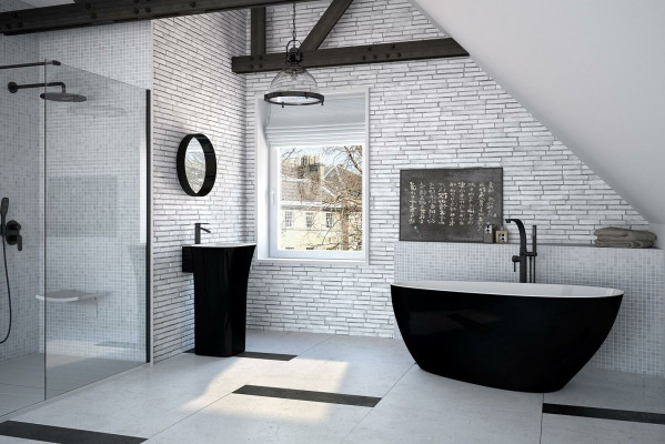 Modern Badekuerf Exklusiv Fräistöend Design Badewanne Fräi stehend Schwaarz