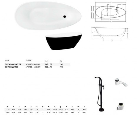 Schwaarz LUXUS Design Fräistinnend Bidden Wanne Bad Badewannen