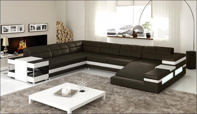 Ledersofa Canapé Wunnlandschaft Ecksofa Eck Garnitur Design Modern Sofa 1201B