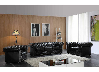 Chesterfield Design Luxus Polster Sofa Couch Sëtz Garnitur Lieder 3 Sëtzer #606