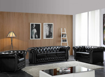 Chesterfield Design Luxus Polster Sofa Couch Sëtz Garnitur Lieder 3 Sëtzer #606