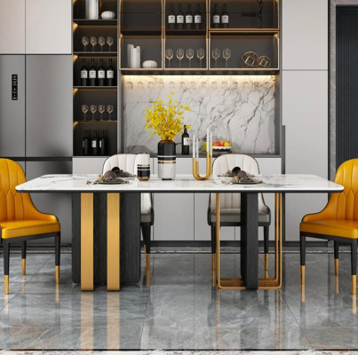 Iessdëscher Marmor Iessdësch Modern Miwwelen Dëscher Design Dësch Iesszëmmer Metall Neidatioun