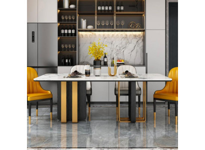 Iessdëscher Marmor Iessdësch Modern Miwwelen Dëscher Design Dësch Iesszëmmer Metall Neidatioun