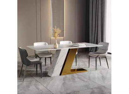 Designdëscher Dësch Luxus Marmorimitation Miwwelen Iesszëmmer Iessdëscher Modern Gold