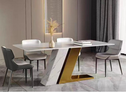 Designdëscher Dësch Luxus Marmorimitation Miwwelen Iesszëmmer Iessdëscher Modern Gold