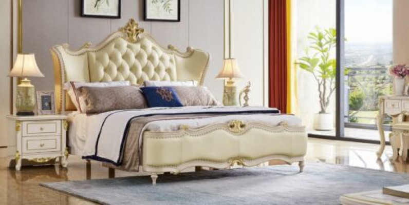 Chesterfield Bett Nuetsdësch 3 Deeler Set Better Schlofkummer Lieder Massivholz