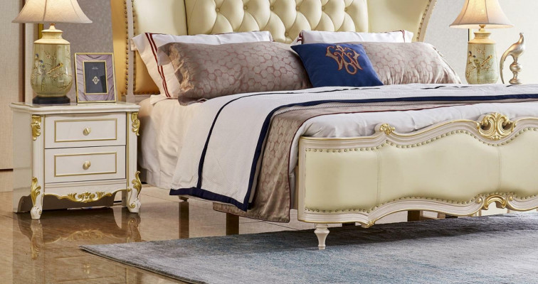 Chesterfield Bett Nuetsdësch 3 Deeler Set Better Schlofkummer Lieder Massivholz