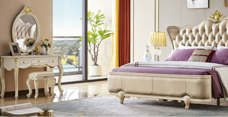 Bett Miwwel Nuetstësche 3tlg. Schlofzëmmer Set Chesterfield Massivholz