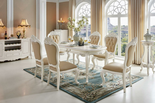 Beige Klassesch Chesterfield Stullen Designer x6 Stullenset Iesszëmmer Sëtzer