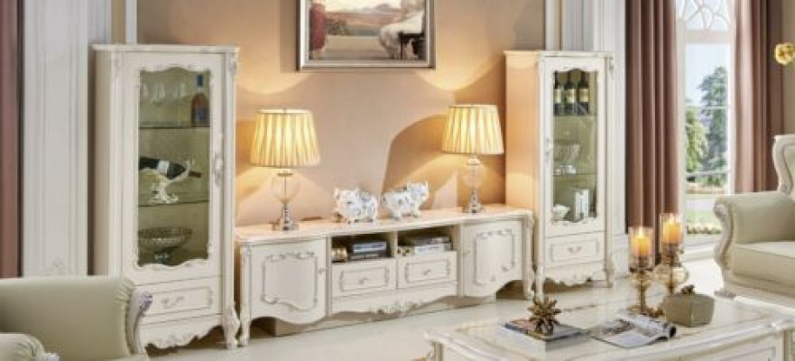 Design Vitrine Sideboard 2x Schaf rtv Wohnwand Anrichte 3 tlg. Massivholz