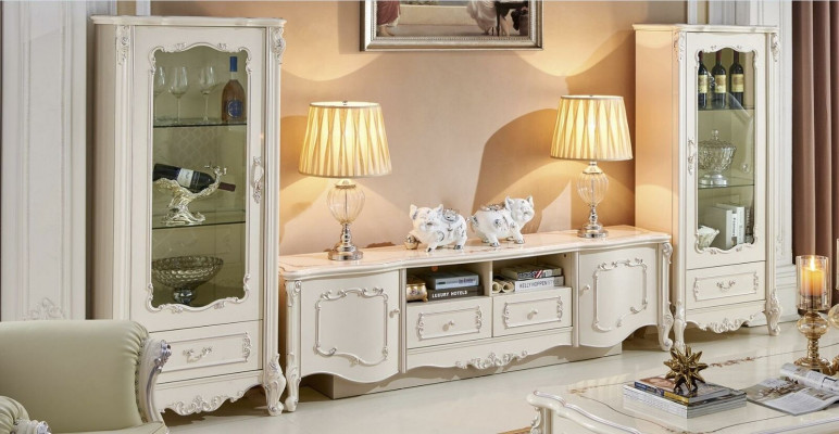 Design Vitrine Sideboard 2x Schaf rtv Wohnwand Anrichte 3 tlg. Massivholz