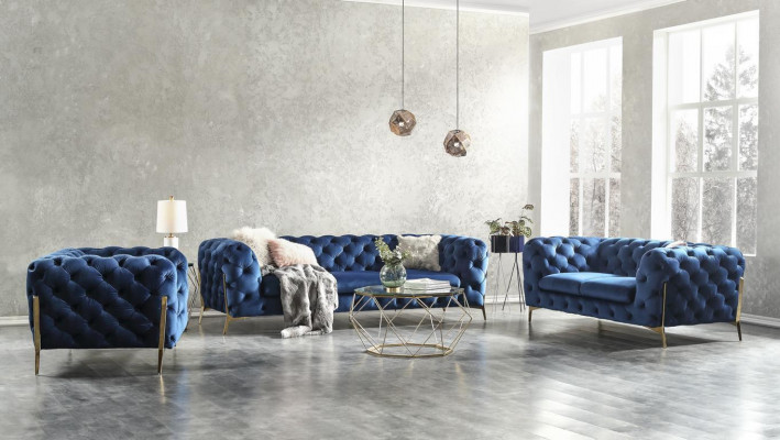 Chesterfield Sëtz Textil Stoff 2 Sëtzer Wunnzëmmer Canapé Canapé Polster Garnitur
