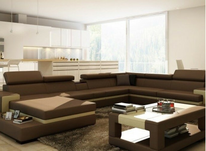 Ledercouch Sofa Ecks-Couch U Form Couch Wohnlandschaft Designer Sëtz Eck LEONARDO-B