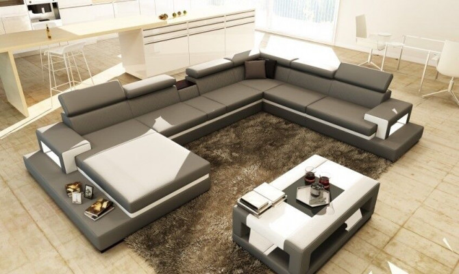 Ledercouch Sofa Ecks-Couch U Form Couch Wohnlandschaft Designer Sëtz Eck LEONARDO-B