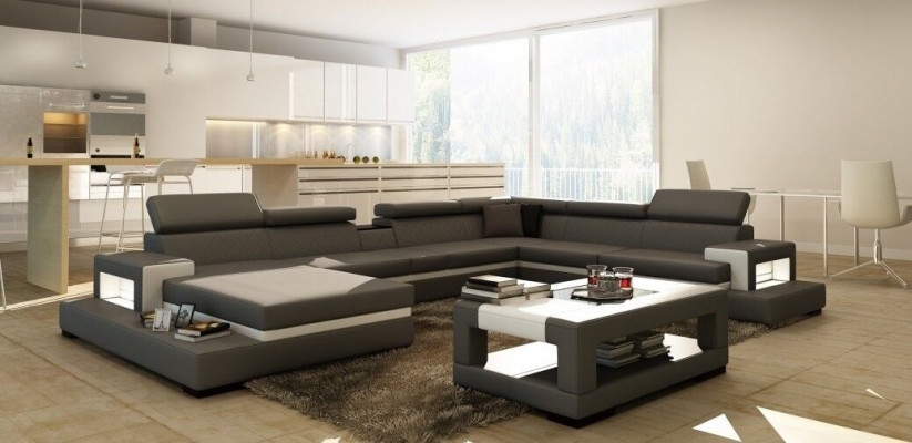 Ledercouch Sofa Ecks-Couch U Form Couch Wohnlandschaft Designer Sëtz Eck LEONARDO-B