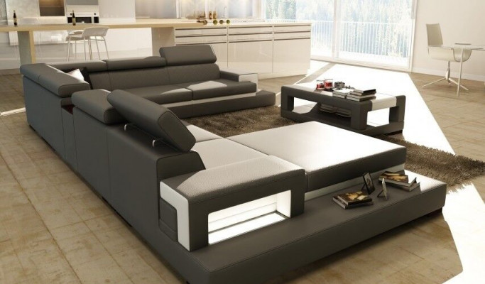 Ledercouch Sofa Ecks-Couch U Form Couch Wohnlandschaft Designer Sëtz Eck LEONARDO-B