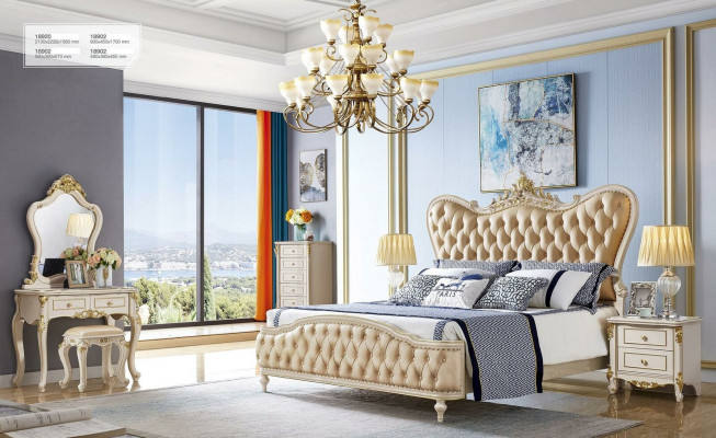 Barock Chesterfield Miwwelen 3-deeleger Set Schlofkummer Better 2x Nuetsdëscher Massivholz
